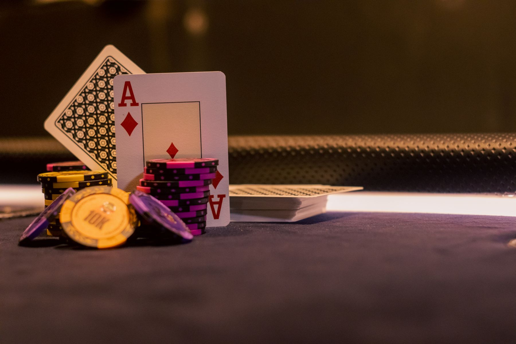 Playing cards and chips on a gaming table