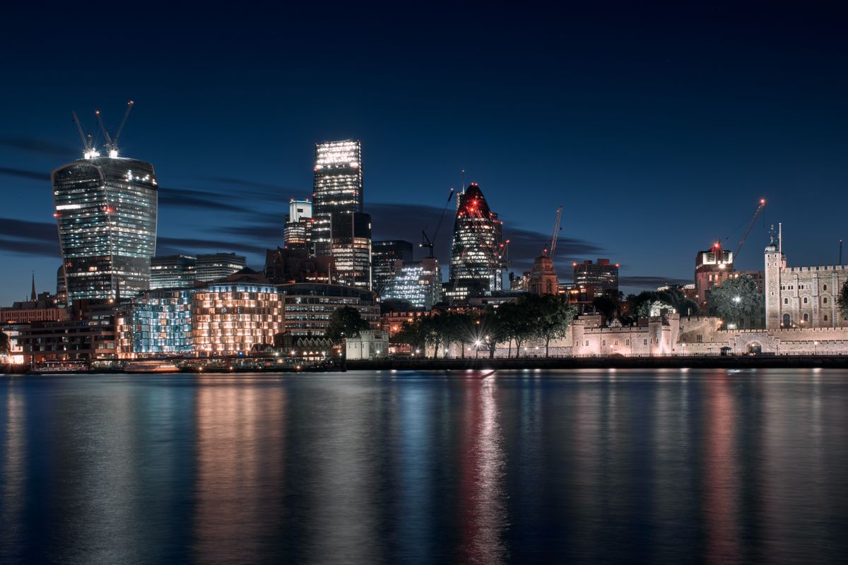 London city lights reflected in the river