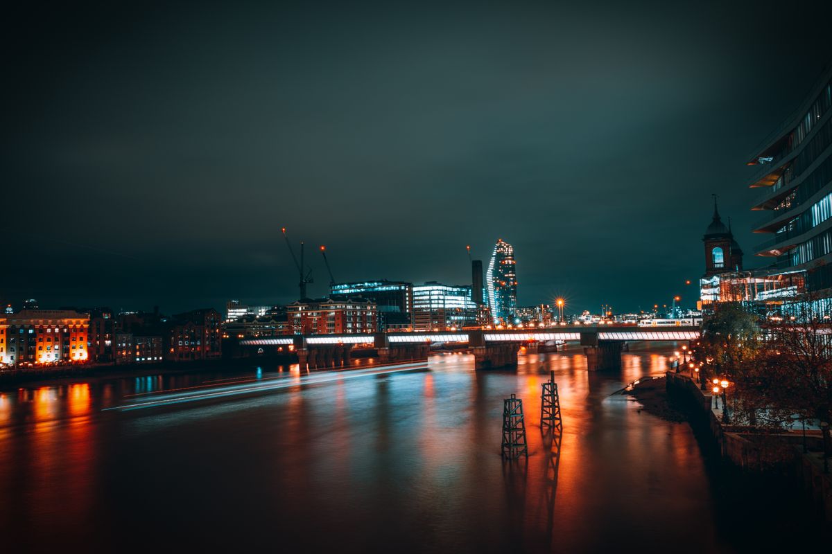 London skyline and River Thames at night
