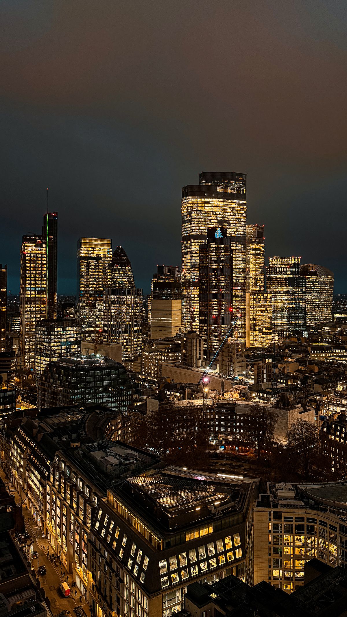Illuminated London skyscrapers at night